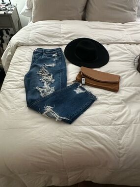 American Eagle Outfitters Distressed Dark Blue Boyfriend Jeans